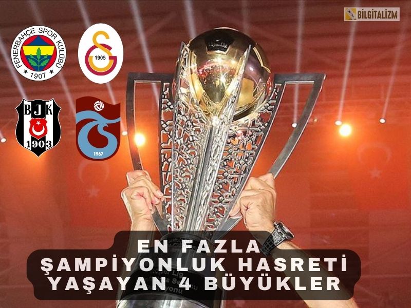 TÜRKİYE SÜPER LİG'İNDE EN UZUN SENE ŞAMPİYON OLAMAMIŞ 4 BÜYÜK KULÜPLERİN SIRALAMASI