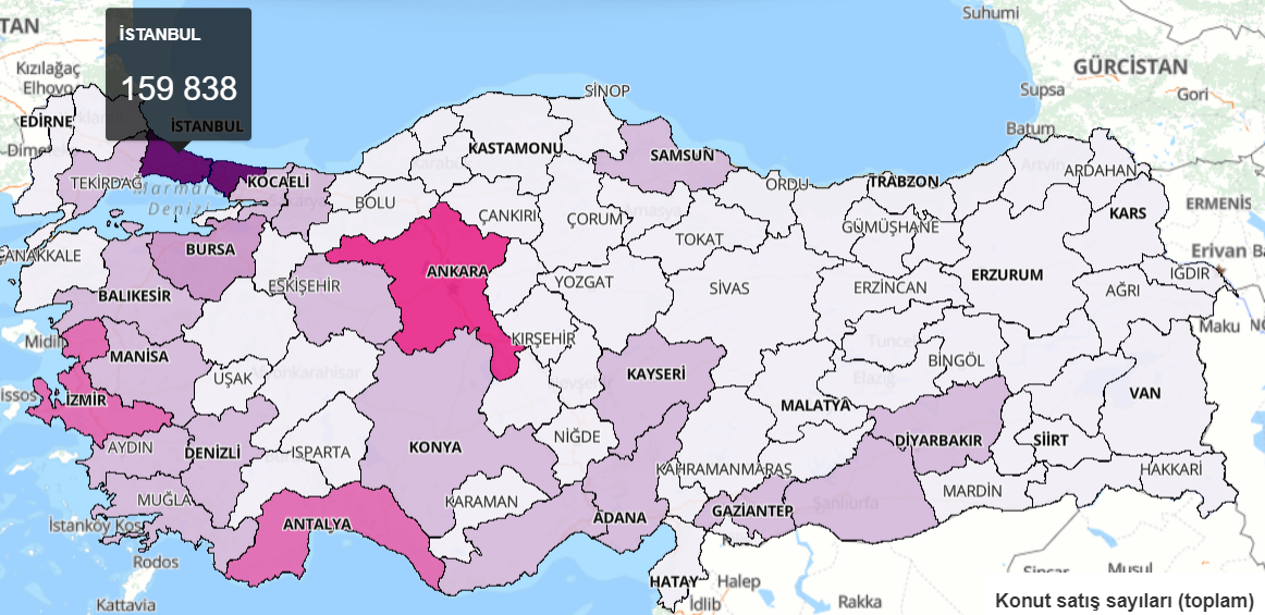 EN ÇOK KONUT SATIŞI GERÇEKLEŞEN İLLER SIRALAMASI 2023